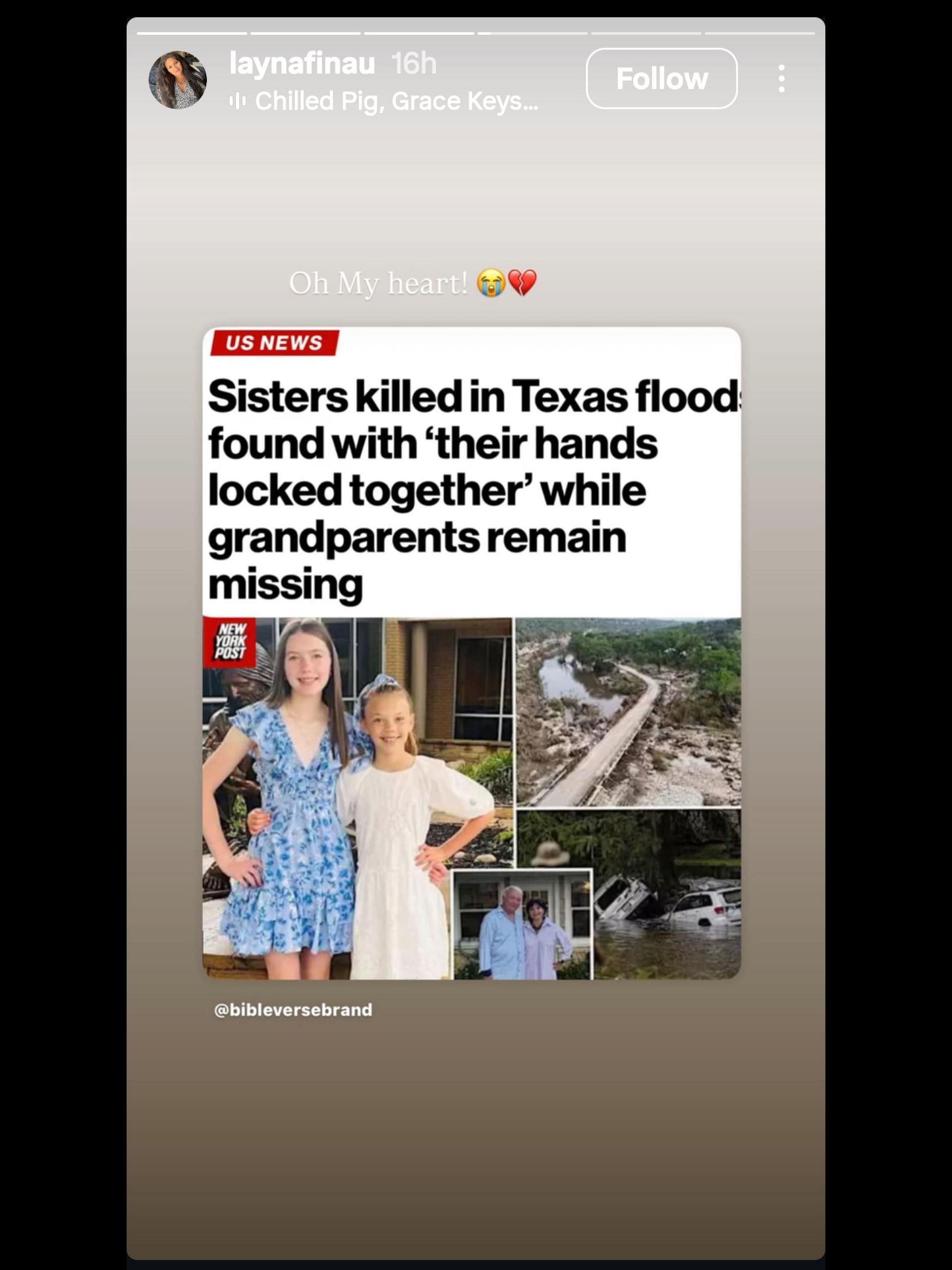 Screenshot from Finau's wife's Instagram story/IG: laynafinau